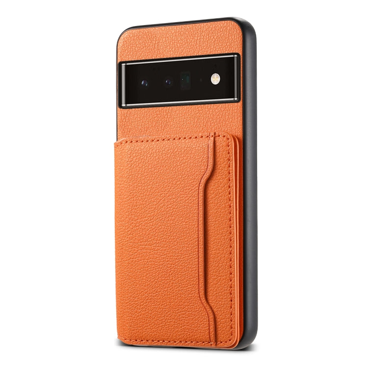 For Google Pixel 6 Pro Calf Texture Card Bag Design Full Coverage Phone Case(Orange) - Google Cases by buy2fix | Online Shopping UK | buy2fix