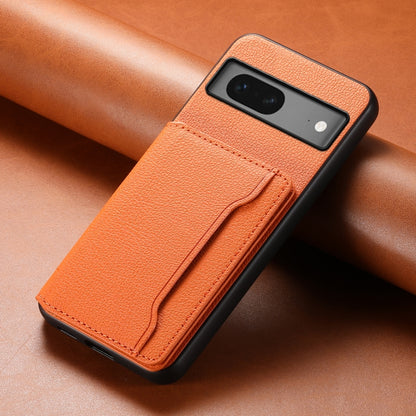 For Google Pixel 7 5G Calf Texture Card Bag Design Full Coverage Phone Case(Orange) - Google Cases by buy2fix | Online Shopping UK | buy2fix