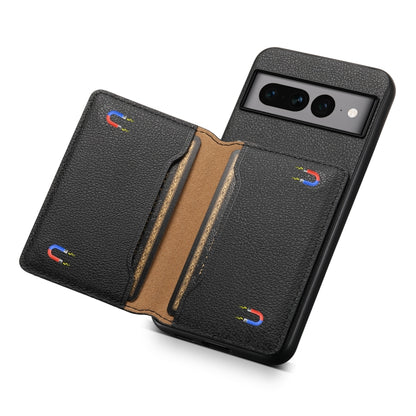 For Google Pixel 7 Pro 5G Calf Texture Card Bag Design Full Coverage Phone Case(Black) - Google Cases by buy2fix | Online Shopping UK | buy2fix