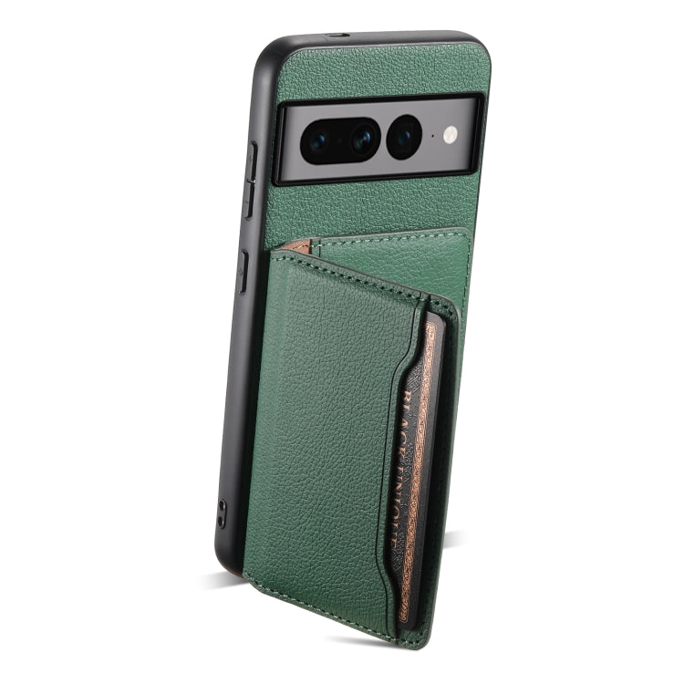 For Google Pixel 7 Pro 5G Calf Texture Card Bag Design Full Coverage Phone Case(Green) - Google Cases by buy2fix | Online Shopping UK | buy2fix