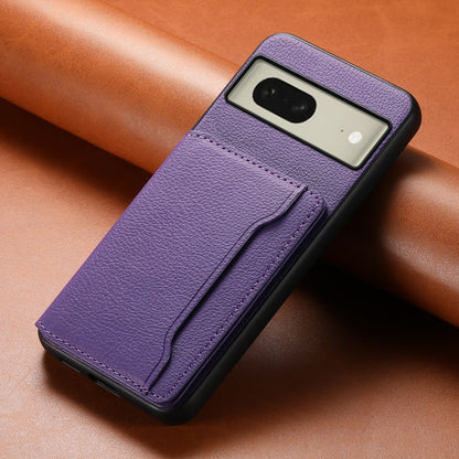 For Google Pixel 8 Calf Texture Card Bag Design Full Coverage Phone Case(Purple) - Google Cases by buy2fix | Online Shopping UK | buy2fix