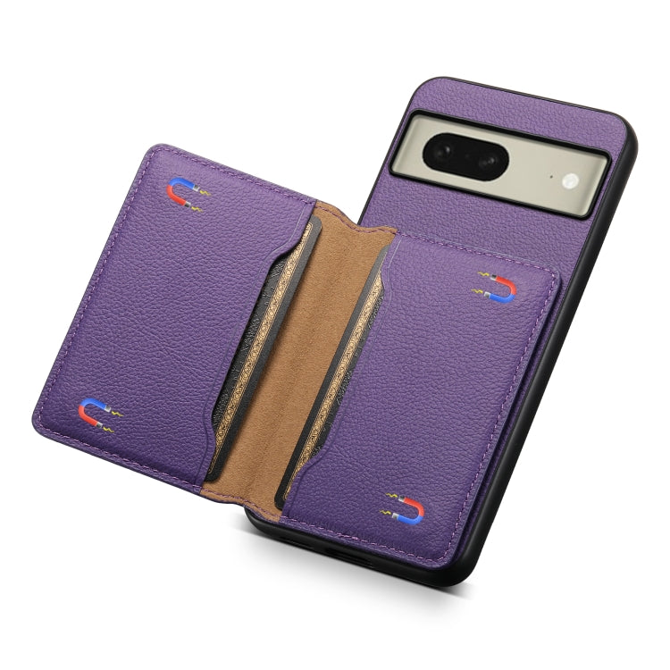 For Google Pixel 8 Calf Texture Card Bag Design Full Coverage Phone Case(Purple) - Google Cases by buy2fix | Online Shopping UK | buy2fix