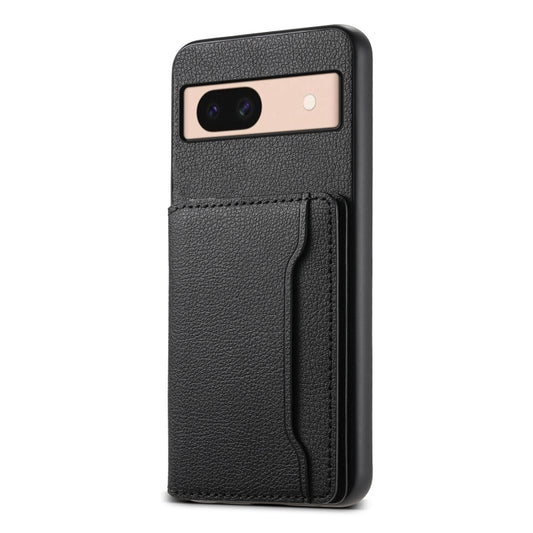 For Google Pixel 8a Calf Texture Card Bag Design Full Coverage Phone Case(Black) - Google Cases by buy2fix | Online Shopping UK | buy2fix