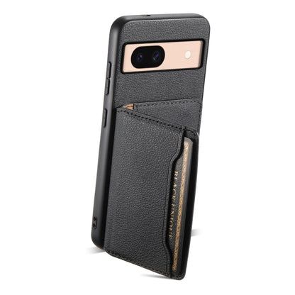 For Google Pixel 8a Calf Texture Card Bag Design Full Coverage Phone Case(Black) - Google Cases by buy2fix | Online Shopping UK | buy2fix