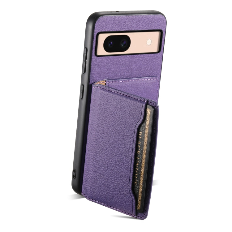 For Google Pixel 8a Calf Texture Card Bag Design Full Coverage Phone Case(Purple) - Google Cases by buy2fix | Online Shopping UK | buy2fix