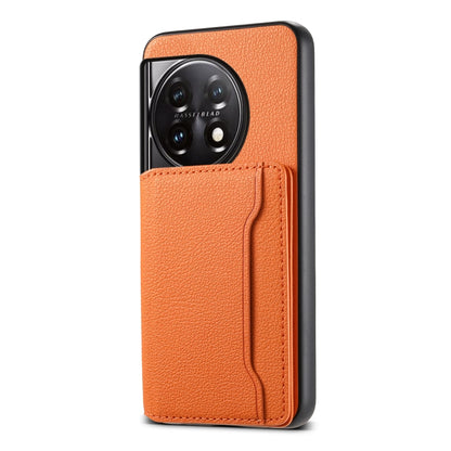 For OnePlus 11 Calf Texture Card Bag Design Full Coverage Phone Case(Orange) - OnePlus Cases by buy2fix | Online Shopping UK | buy2fix