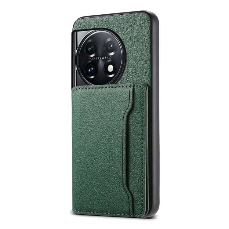 For OnePlus 11 Calf Texture Card Bag Design Full Coverage Phone Case(Green) - OnePlus Cases by buy2fix | Online Shopping UK | buy2fix