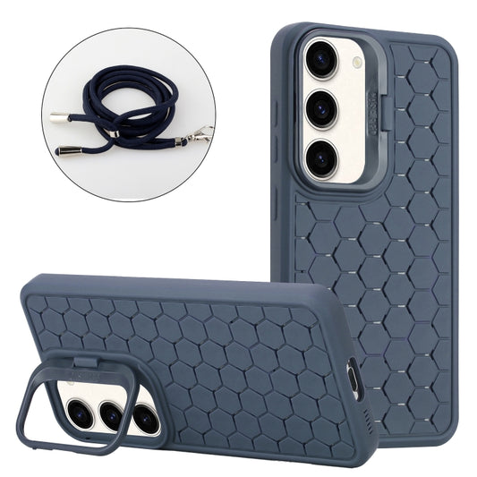 For Samsung Galaxy S23+ 5G Honeycomb Radiating Lens Holder Magsafe Phone Case with Lanyard(Blue) - Galaxy S23+ 5G Cases by buy2fix | Online Shopping UK | buy2fix