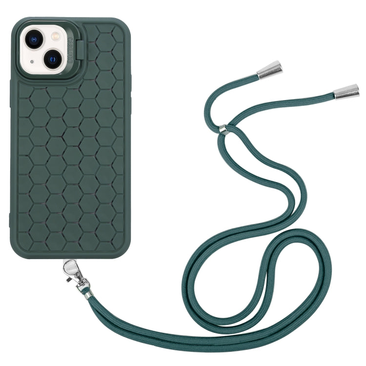 For iPhone 14 Plus Honeycomb Radiating Lens Holder Magsafe Phone Case with Lanyard(Green) - iPhone 14 Plus Cases by buy2fix | Online Shopping UK | buy2fix