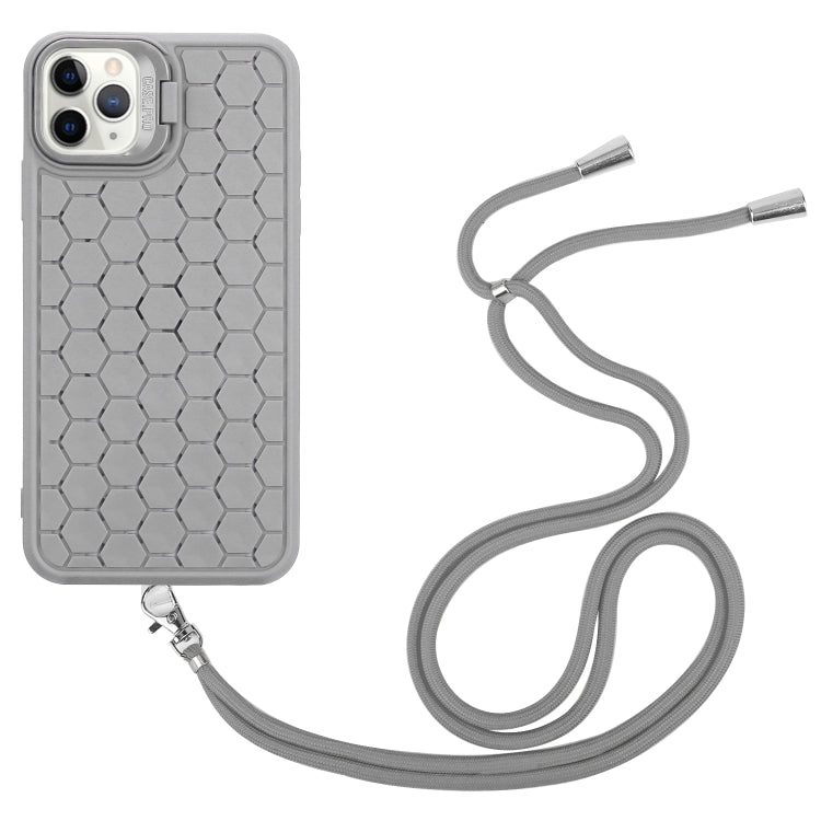 For iPhone 12 Pro Honeycomb Radiating Lens Holder Magsafe Phone Case with Lanyard(Grey) - iPhone 12 / 12 Pro Cases by buy2fix | Online Shopping UK | buy2fix