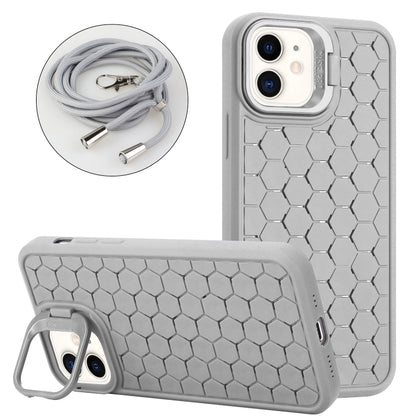 For iPhone 11 Honeycomb Radiating Lens Holder Magsafe Phone Case with Lanyard(Grey) - iPhone 11 Cases by buy2fix | Online Shopping UK | buy2fix