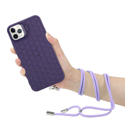 For iPhone 16 Pro Max Honeycomb Radiating Lens Holder Magsafe Phone Case with Lanyard(Purple) - iPhone 16 Pro Max Cases by buy2fix | Online Shopping UK | buy2fix