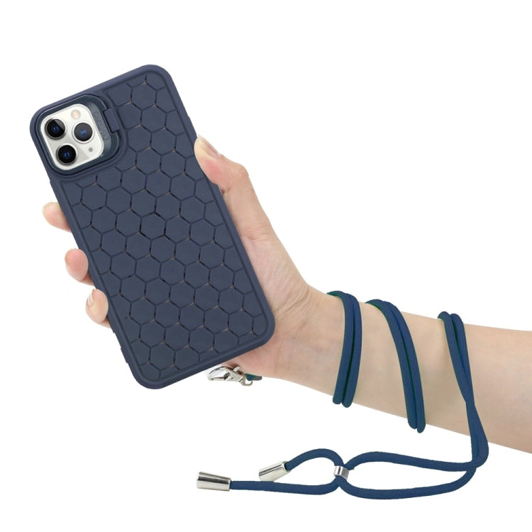 For iPhone 16 Pro Honeycomb Radiating Lens Holder Magsafe Phone Case with Lanyard(Blue) - iPhone 16 Pro Cases by buy2fix | Online Shopping UK | buy2fix