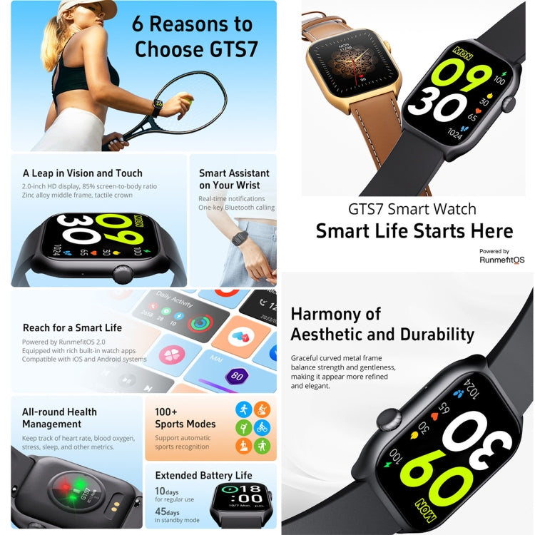 GTS7 2.0 inch Fitness Health Smart Watch, BT Call / Heart Rate / Blood Pressure / MET(Black) - Smart Wristbands by buy2fix | Online Shopping UK | buy2fix