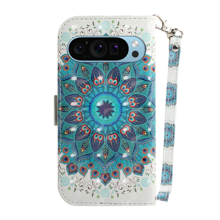 For Google Pixel 9 Pro 3D Colored Horizontal Flip Leather Phone Case(Peacock Wreath) - Google Cases by buy2fix | Online Shopping UK | buy2fix