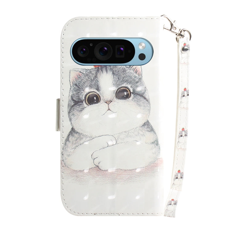 For Google Pixel 9 Pro 3D Colored Horizontal Flip Leather Phone Case(Cute Cat) - Google Cases by buy2fix | Online Shopping UK | buy2fix