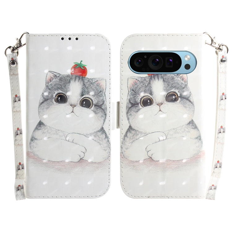 For Google Pixel 9 3D Colored Horizontal Flip Leather Phone Case(Cute Cat) - Google Cases by buy2fix | Online Shopping UK | buy2fix