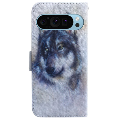 For Google Pixel 9 Pro Coloured Drawing Flip Leather Phone Case(White Wolf) - Google Cases by buy2fix | Online Shopping UK | buy2fix