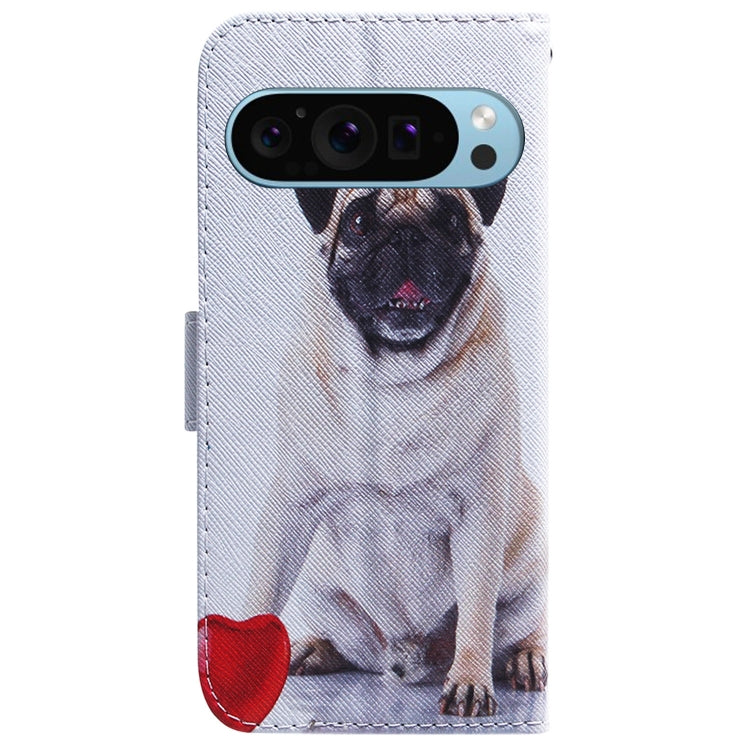 For Google Pixel 9 Pro Coloured Drawing Flip Leather Phone Case(Pug) - Google Cases by buy2fix | Online Shopping UK | buy2fix