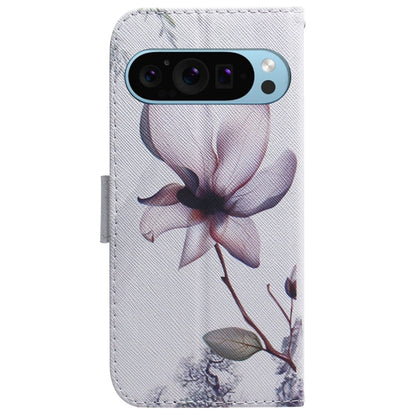 For Google Pixel 9 Pro Coloured Drawing Flip Leather Phone Case(Magnolia) - Google Cases by buy2fix | Online Shopping UK | buy2fix