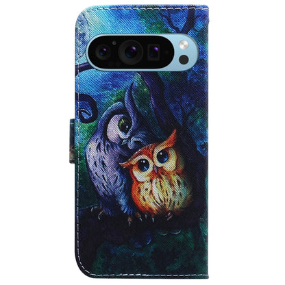 For Google Pixel 9 Coloured Drawing Flip Leather Phone Case(Oil Painting Owl) - Google Cases by buy2fix | Online Shopping UK | buy2fix