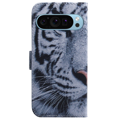 For Google Pixel 9 Coloured Drawing Flip Leather Phone Case(Tiger) - Google Cases by buy2fix | Online Shopping UK | buy2fix