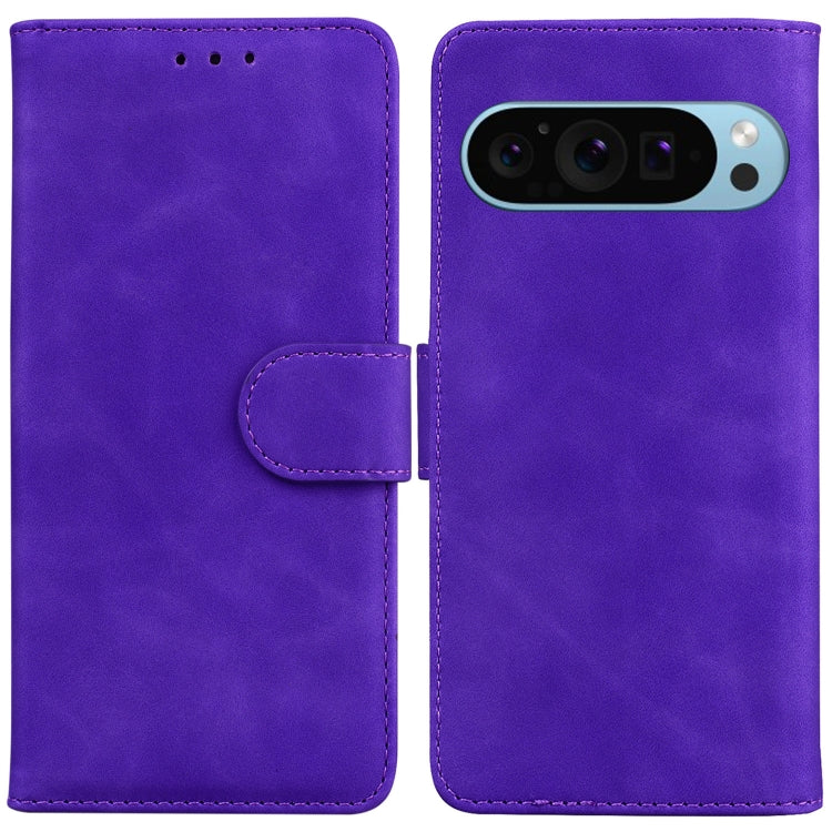 For Google Pixel 9 Skin Feel Pure Color Flip Leather Phone Case(Purple) - Google Cases by buy2fix | Online Shopping UK | buy2fix