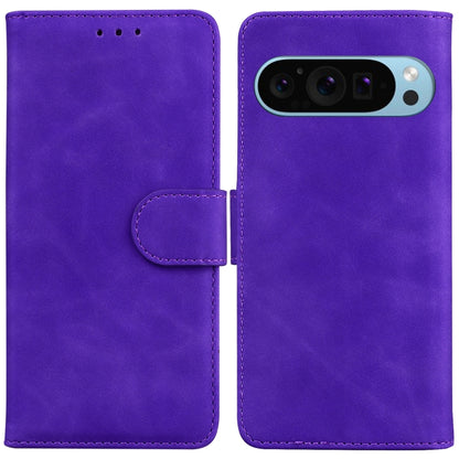 For Google Pixel 9 Skin Feel Pure Color Flip Leather Phone Case(Purple) - Google Cases by buy2fix | Online Shopping UK | buy2fix