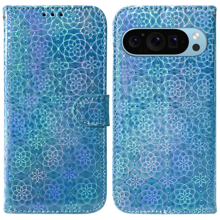 For Google Pixel 9 Pro Colorful Magnetic Buckle Leather Phone Case(Blue) - Google Cases by buy2fix | Online Shopping UK | buy2fix