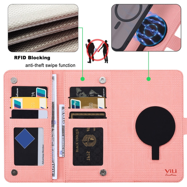 For iPhone 13 ViLi GHA Series Shockproof MagSafe RFID Leather Attraction Horizontal Flip Phone Case(Pink) - iPhone 13 Cases by ViLi | Online Shopping UK | buy2fix