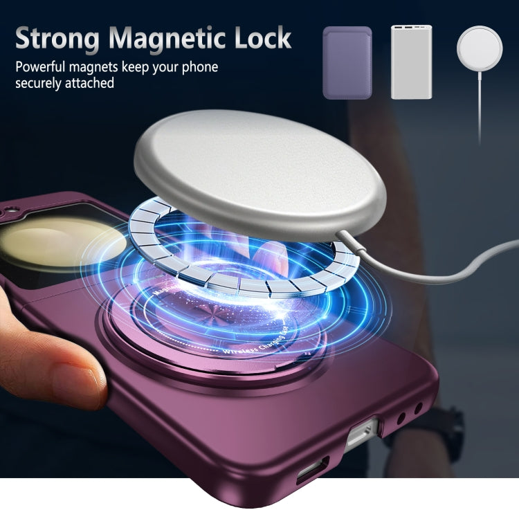 For Samsung Galaxy Z Flip4 5G 360 Degree Rotating Holder MagSafe PC Full Coverage Shockproof Phone Case(Purple) - Galaxy Z Flip4 5G Cases by buy2fix | Online Shopping UK | buy2fix