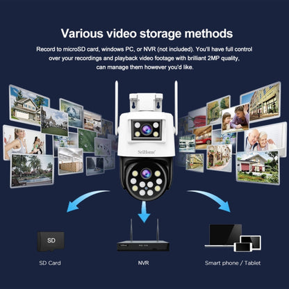 SriHome SH048 2MP + 2MP Humanoid Tracking Smart Night Vision Dual Lens IP Camera(EU Plug) - Wireless Camera by SriHome | Online Shopping UK | buy2fix