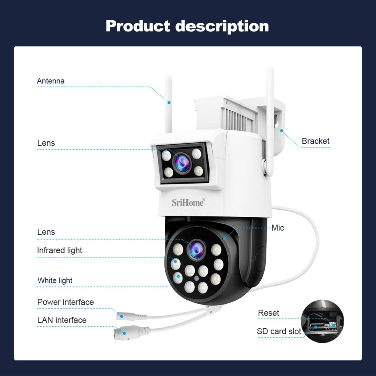 SriHome SH048 2MP + 2MP Humanoid Tracking Smart Night Vision Dual Lens IP Camera(EU Plug) - Wireless Camera by SriHome | Online Shopping UK | buy2fix