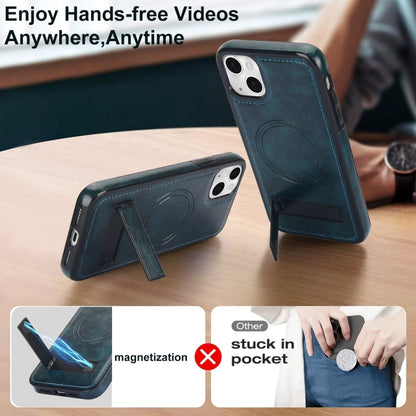 For iPhone 15 Retro Leather Invisible Stand MagSafe Phone Case(Blue) - iPhone 15 Cases by buy2fix | Online Shopping UK | buy2fix