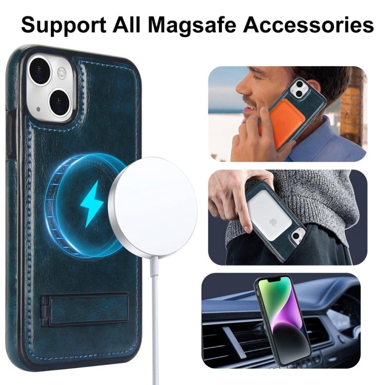 For iPhone 14 Retro Leather Invisible Stand MagSafe Phone Case(Blue) - iPhone 14 Cases by buy2fix | Online Shopping UK | buy2fix