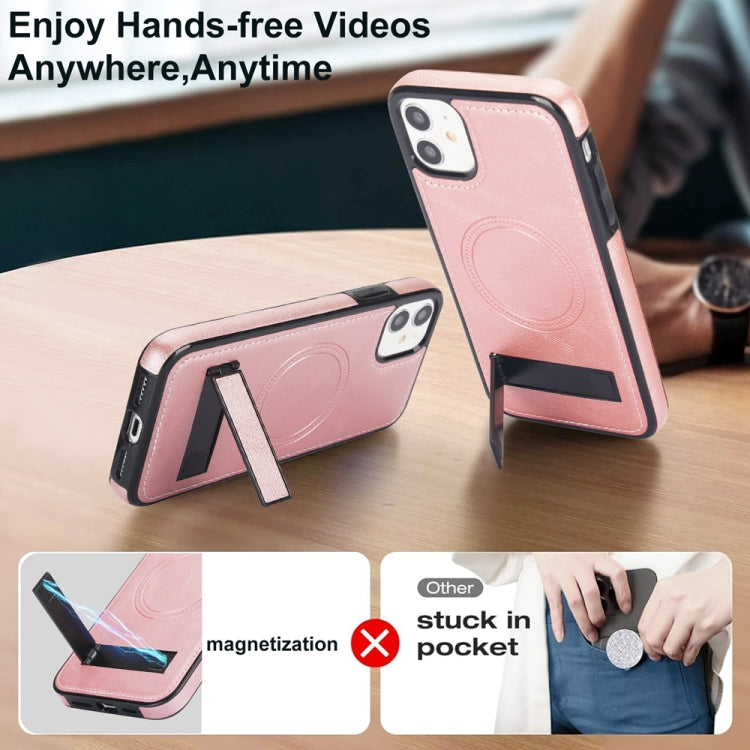 For iPhone 12 mini Retro Leather Invisible Stand MagSafe Phone Case(Rose Gold) - iPhone 12 mini Cases by buy2fix | Online Shopping UK | buy2fix