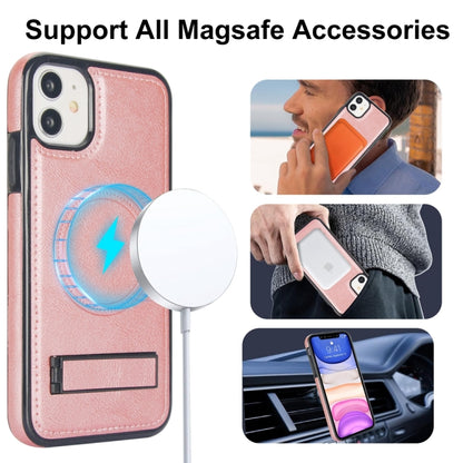 For iPhone 11 Retro Leather Invisible Stand MagSafe Phone Case(Rose Gold) - iPhone 11 Cases by buy2fix | Online Shopping UK | buy2fix