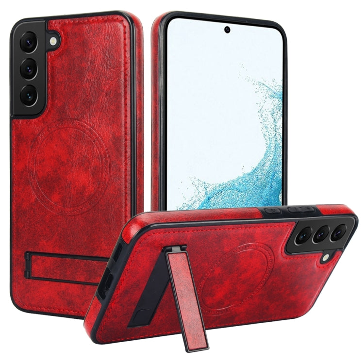 For Samsung Galaxy S22+ 5G Retro Leather Invisible Stand MagSafe Phone Case(Red) - Galaxy S22+ 5G Cases by buy2fix | Online Shopping UK | buy2fix