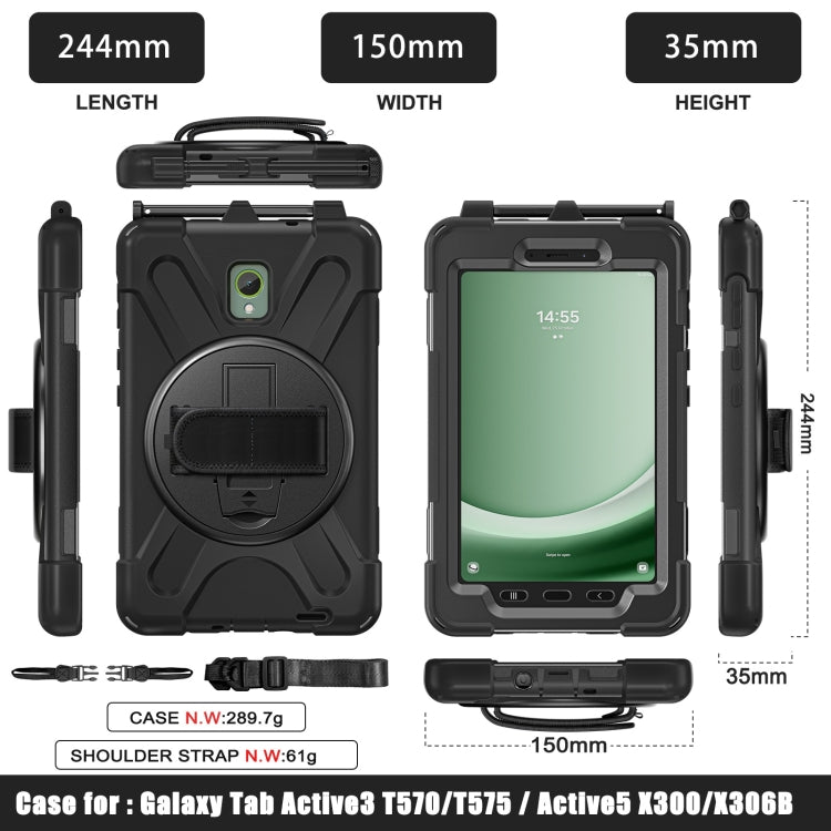 For Samsung Galaxy Tab Active5 X300 Rotary Grip Silicone Hybrid PC Tablet Case with Shoulder Strap(Black) - Other Galaxy Tab PC by buy2fix | Online Shopping UK | buy2fix