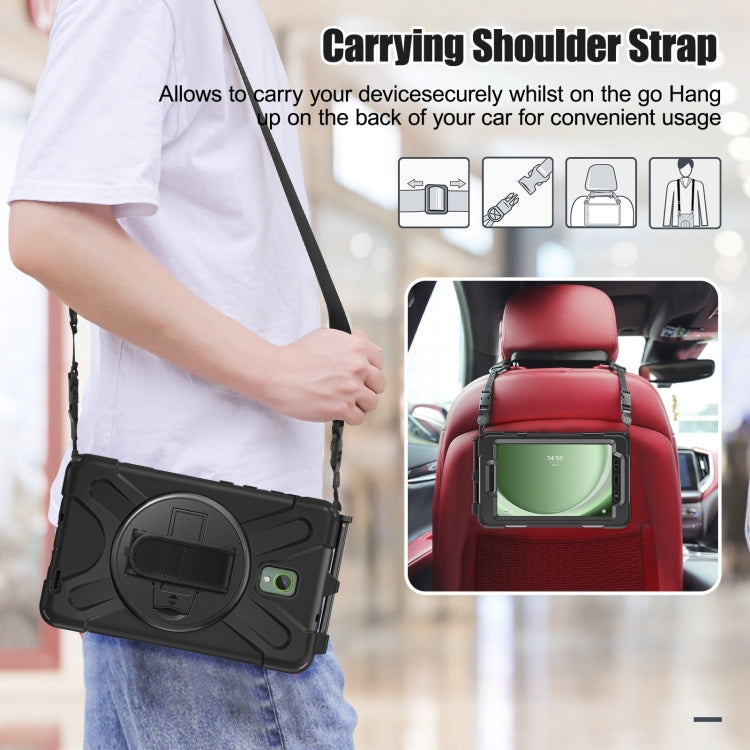 For Samsung Galaxy Tab Active5 X300 Rotary Grip Silicone Hybrid PC Tablet Case with Shoulder Strap(Black) - Other Galaxy Tab PC by buy2fix | Online Shopping UK | buy2fix