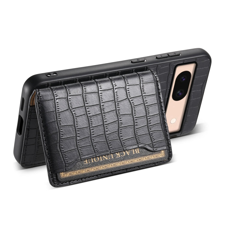 For Google Pixel 8a Crocodile Texture Card Bag Design Full Coverage Phone Case(Black) - Google Cases by buy2fix | Online Shopping UK | buy2fix