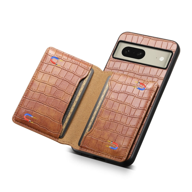 For Google Pixel 8 Crocodile Texture Card Bag Design Full Coverage Phone Case(Brown) - Google Cases by buy2fix | Online Shopping UK | buy2fix