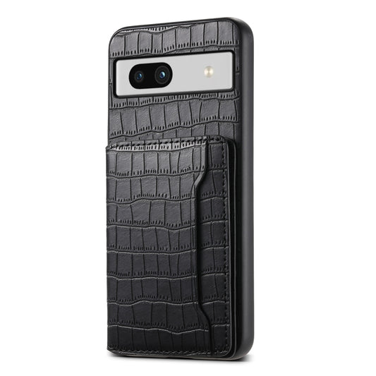 For Google Pixel 7a Crocodile Texture Card Bag Design Full Coverage Phone Case(Black) - Google Cases by buy2fix | Online Shopping UK | buy2fix