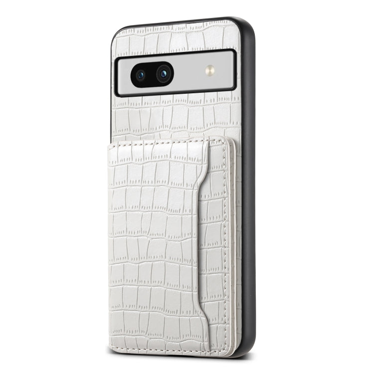 For Google Pixel 7a Crocodile Texture Card Bag Design Full Coverage Phone Case(White) - Google Cases by buy2fix | Online Shopping UK | buy2fix