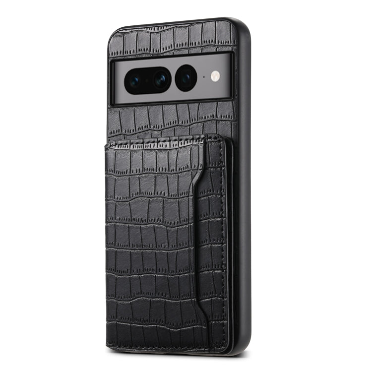 For Google Pixel 7 Pro 5G Crocodile Texture Card Bag Design Full Coverage Phone Case(Black) - Google Cases by buy2fix | Online Shopping UK | buy2fix