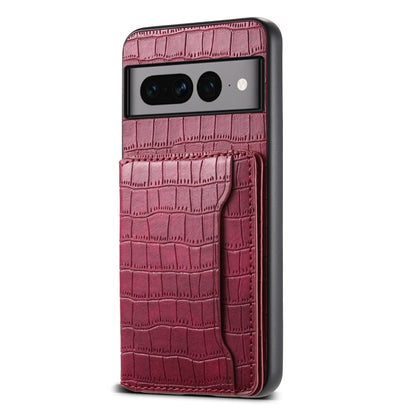 For Google Pixel 7 Pro 5G Crocodile Texture Card Bag Design Full Coverage Phone Case(Red) - Google Cases by buy2fix | Online Shopping UK | buy2fix