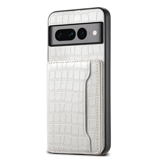 For Google Pixel 7 Pro 5G Crocodile Texture Card Bag Design Full Coverage Phone Case(White) - Google Cases by buy2fix | Online Shopping UK | buy2fix