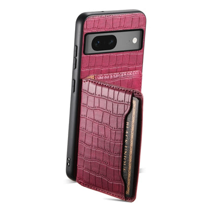 For Google Pixel 7 5G Crocodile Texture Card Bag Design Full Coverage Phone Case(Red) - Google Cases by buy2fix | Online Shopping UK | buy2fix