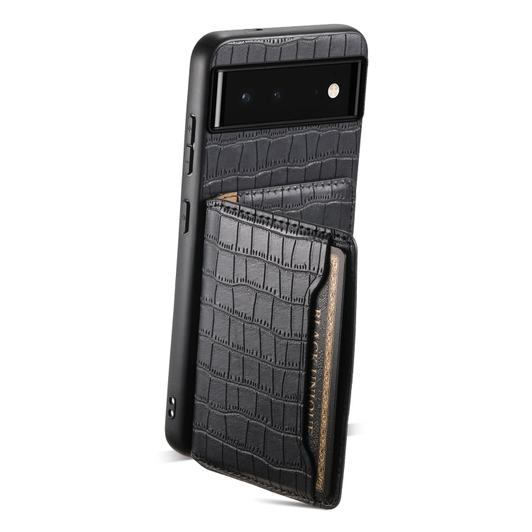 For Google Pixel 6 Crocodile Texture Card Bag Design Full Coverage Phone Case(Black) - Google Cases by buy2fix | Online Shopping UK | buy2fix