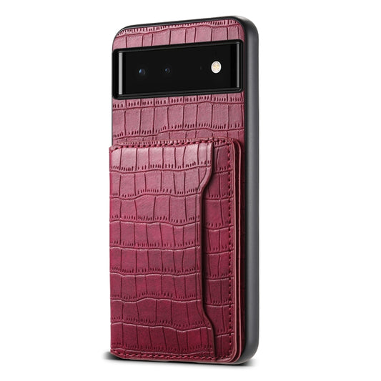 For Google Pixel 6 Crocodile Texture Card Bag Design Full Coverage Phone Case(Red) - Google Cases by buy2fix | Online Shopping UK | buy2fix